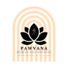 Logo of PAWVANA Mobile Dog Bathing with a black lotus flower and arches on a white background.